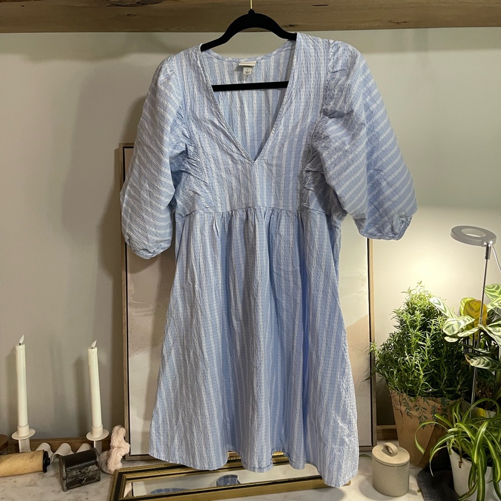 A New Day Babydoll Blue and White Textured Dress